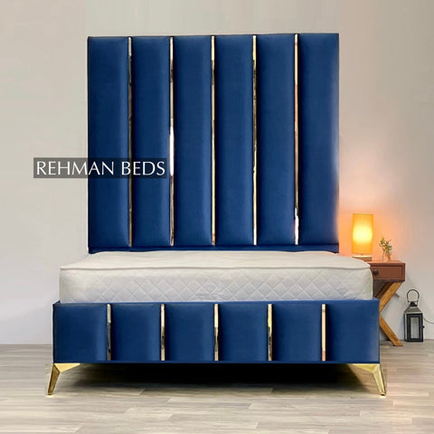 Bed frame with 70" Headboard Ss Gold Strips Detailing